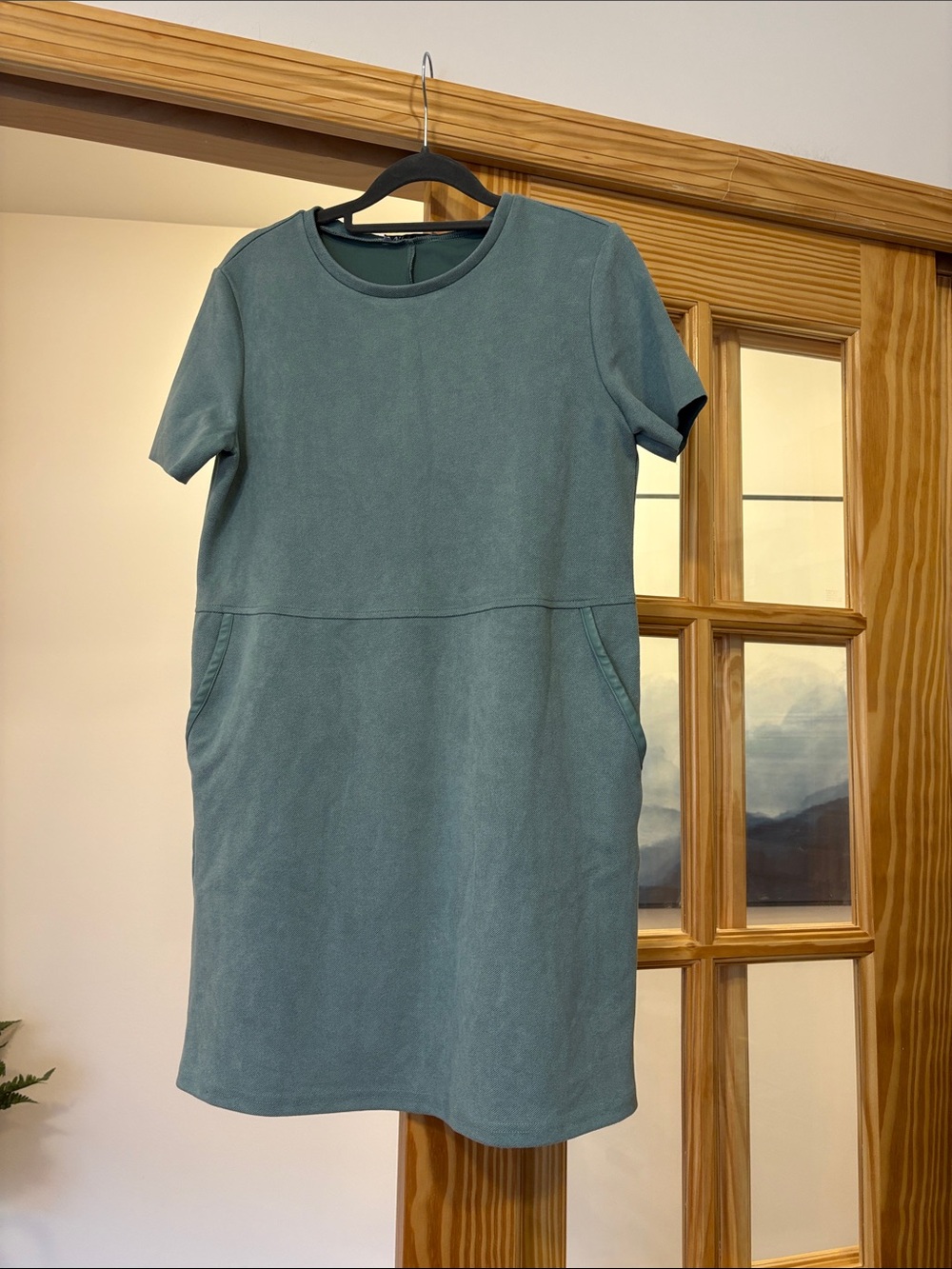 Zara Teal Short-Sleeve Mini Shift Dress